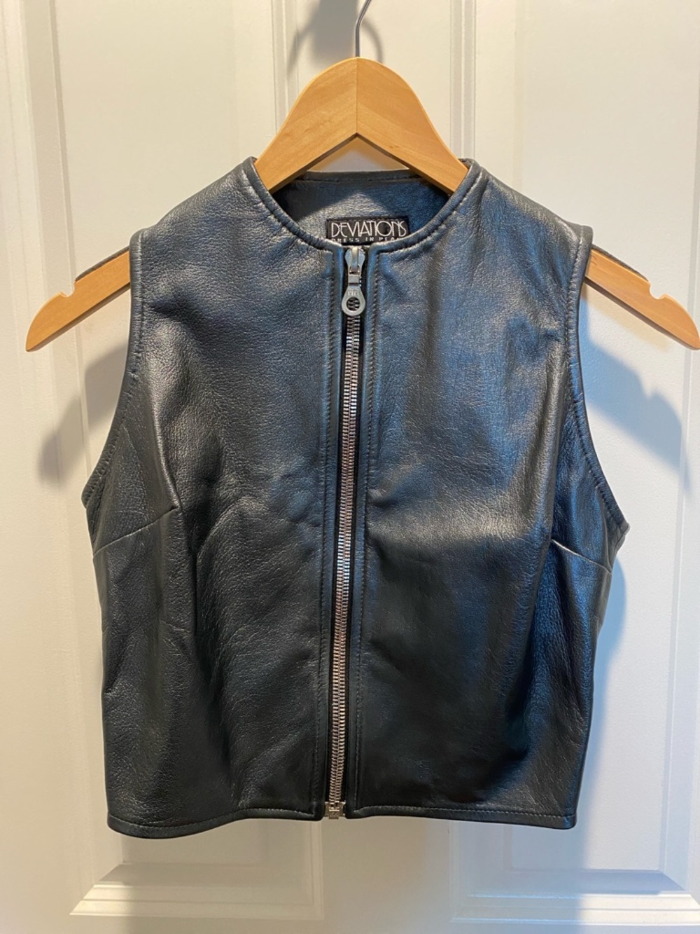 Deviations Black Metallic Leather Vest Y2K